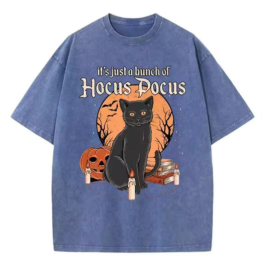 2024 Summer New Unisex T-Shirt Y2K Oversized Cat Print Loose Wash Neutral Short Sleeve Casual Trend Hip Hop Outfit Men
